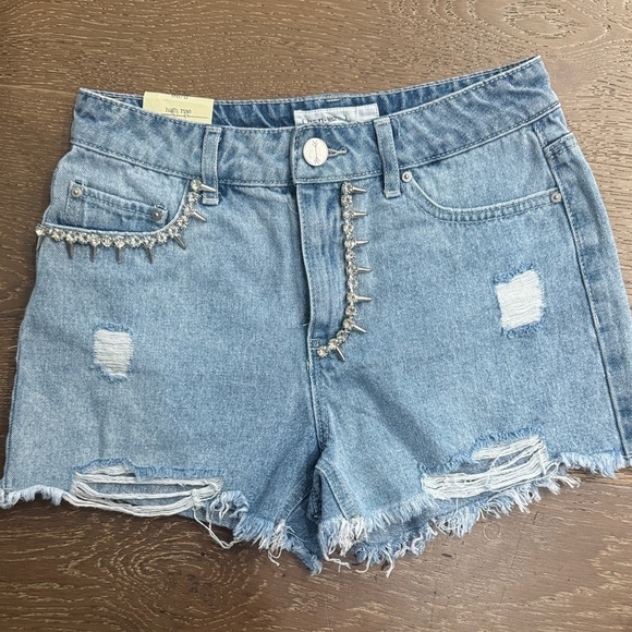 Ban.jara Pants - Ban.jara Embellished Studded Denim Shorts High Rise Distressed Festival